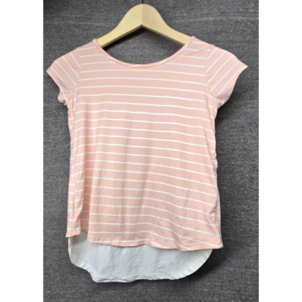 Btween Girls Peach White‎ Striped Layered Tulip Back Top Size 8 40654-SS